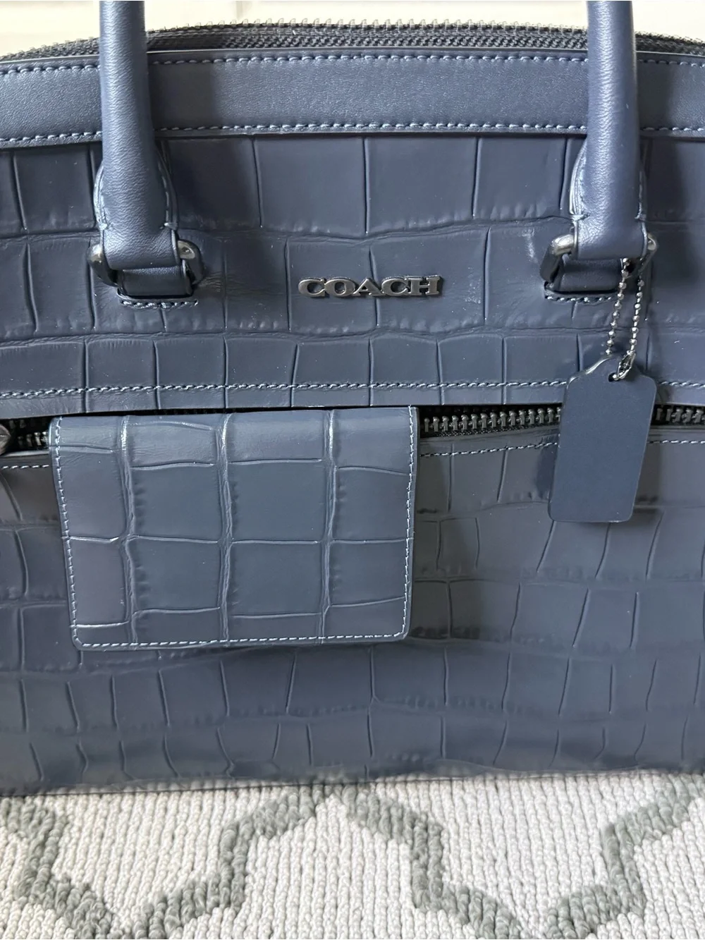 Coach Men’s Croc-Embossed Leather Briefcase in Navy